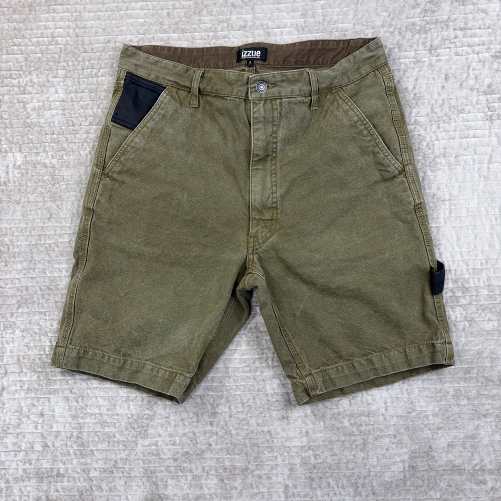 Izzue Olive Green Utility Shorts Womens‎ Size 3 Workwear Cinch Back Cotton